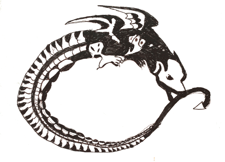 Hand-drawn Ouroboros by Pascal circa 2010.