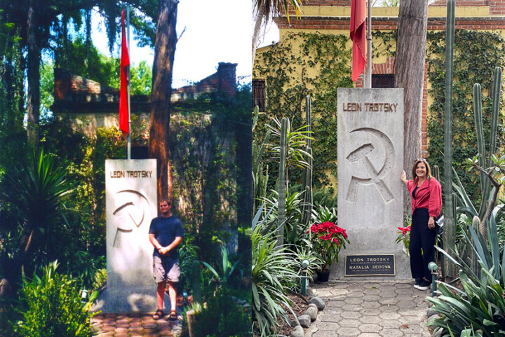 Jimi at Trotsky's headstone in 2004 - Janie visiting in 2020