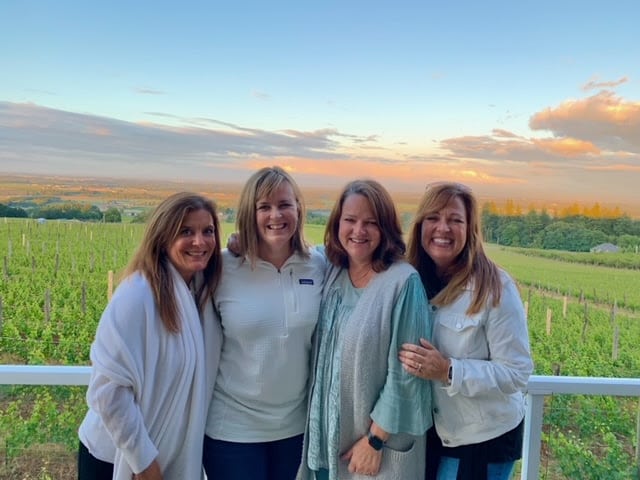 Janie, Holly, Heidi, and Heather overlooking the vineyard
