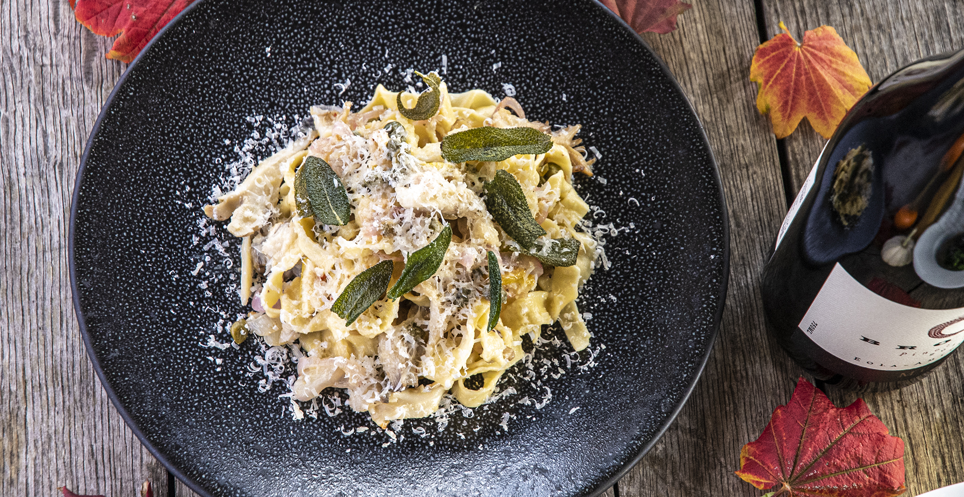 Housemade fettuccine with maitake mushrooms, capers and brown butter with sage and parmesan