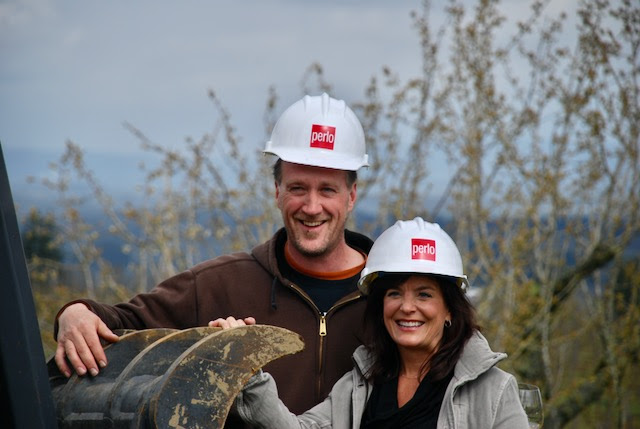 Janie Brooks Heuck and Chris Williams breaking ground building the Brooks tasting room.