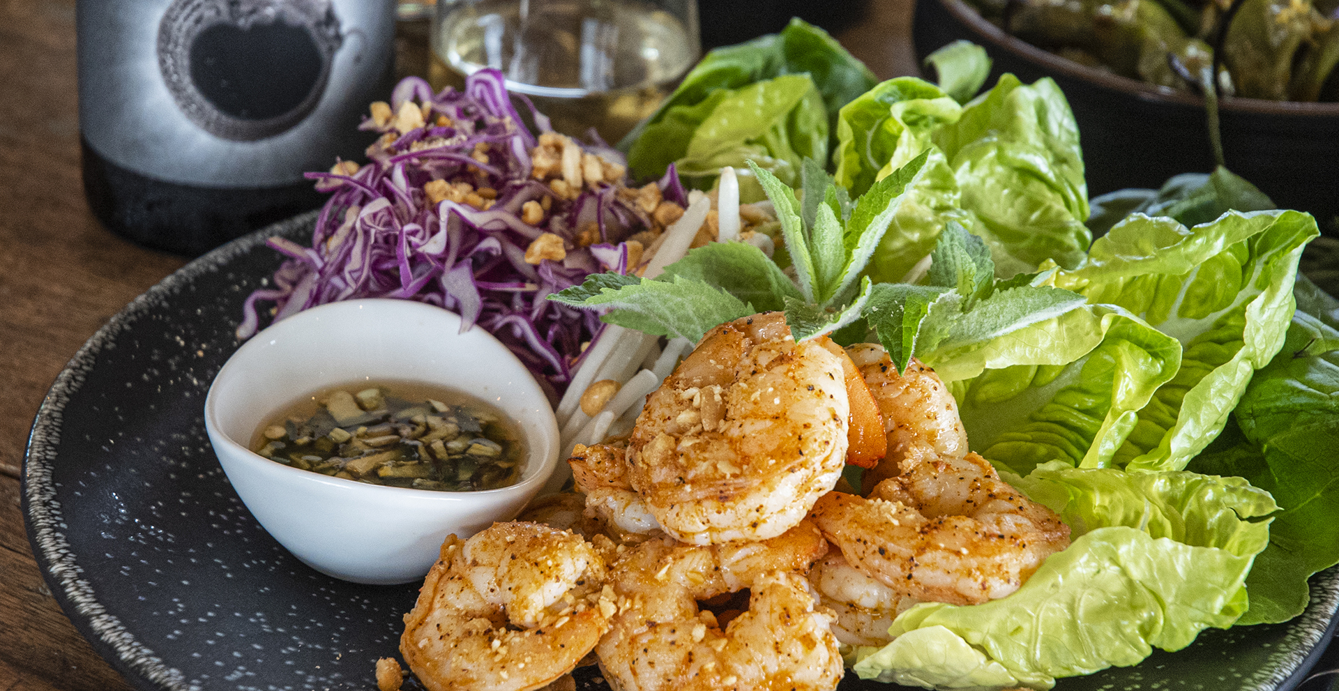 Shrimp Lettuce Wraps with nước chấm sauce