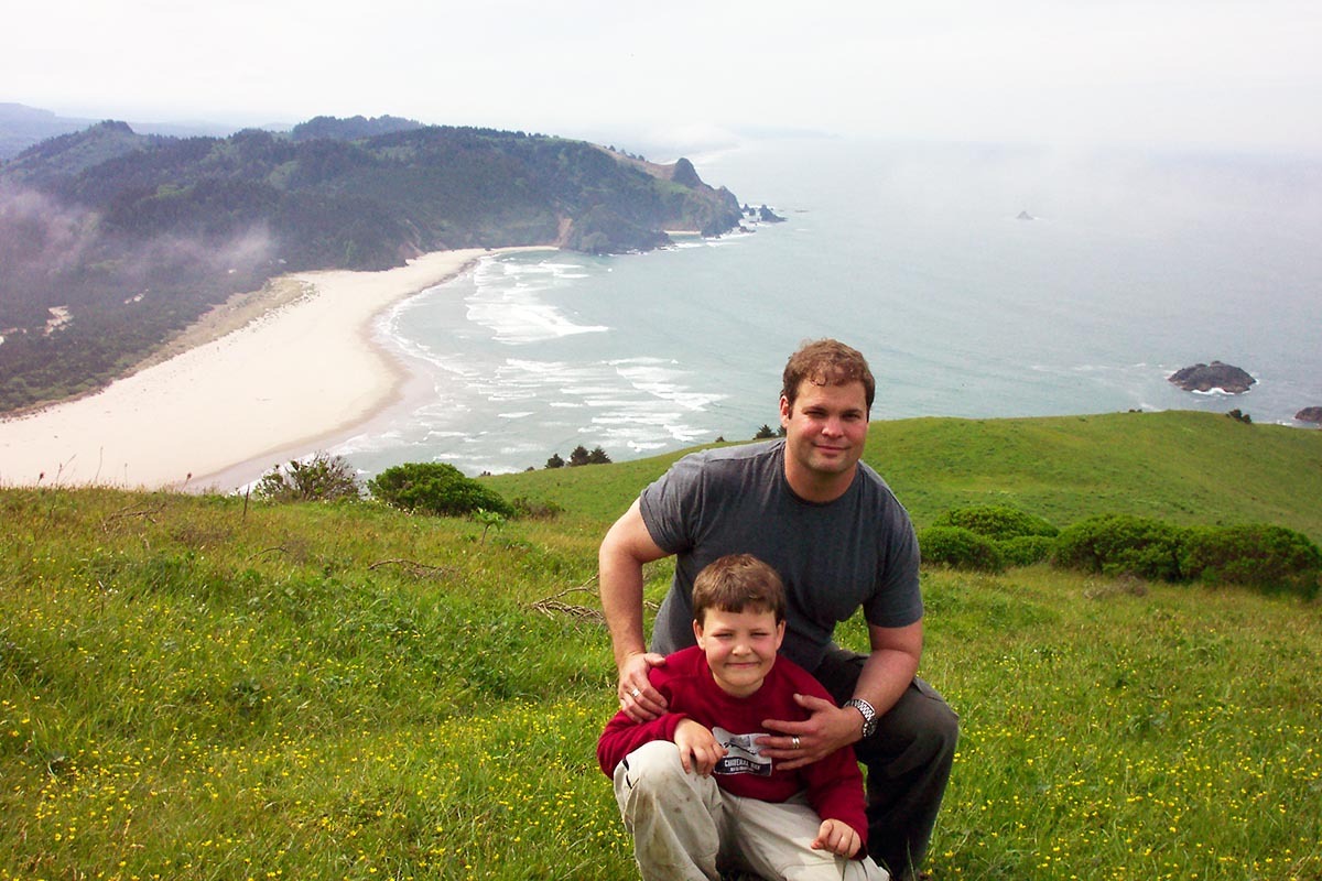 Jimi Brooks with his son Pascal Brooks at the Oregon caost.