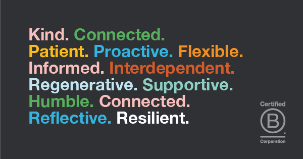 B-Corp Commitments in colorful words.